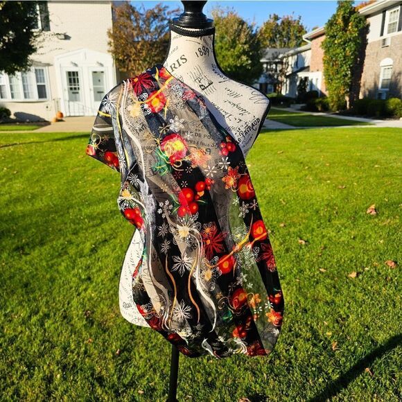 VTG Set Of 2 Festive Cats Ornament Print Oblong Holiday Theme Scarves. - Picture 15 of 15